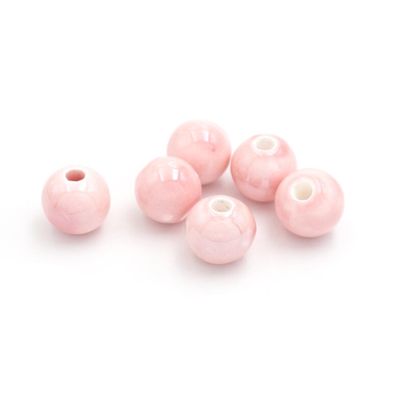 handgemachte Porzellanperlen in rosa 11 mm 6 Stück