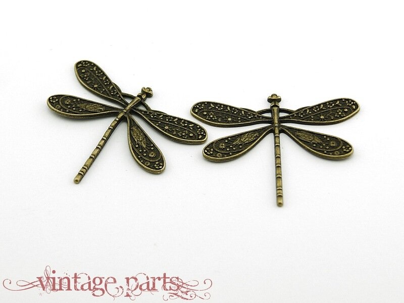 2 große Libellen in antik Bronze