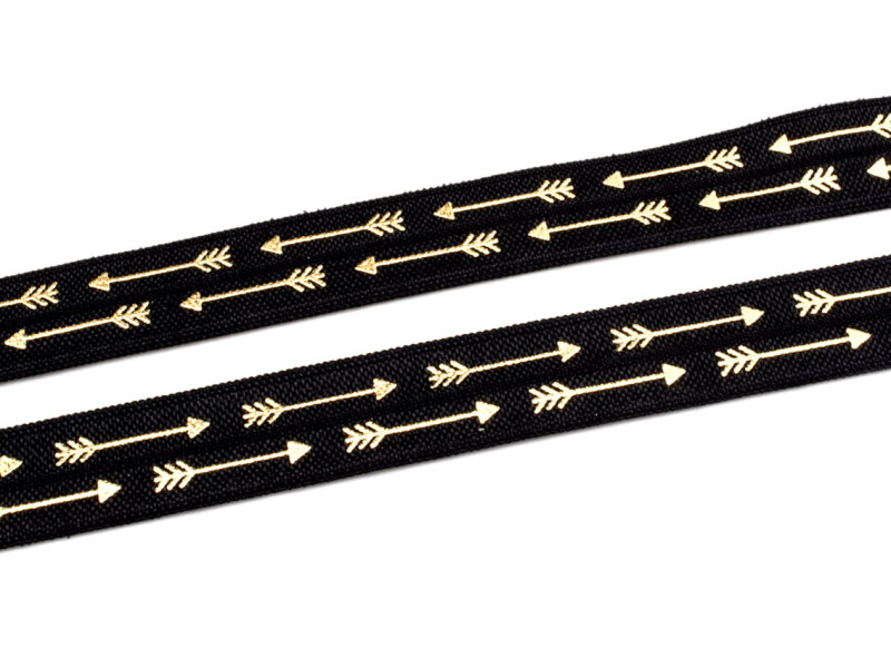 elastisches Gummiband/Faltband in schwarz mit goldenen Pfeilen 1m
