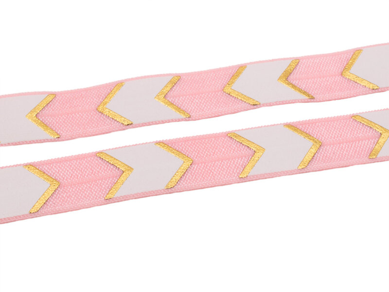 elastisches Gummiband/Faltband mit Chevronmuster in weiß-rosa 1 m