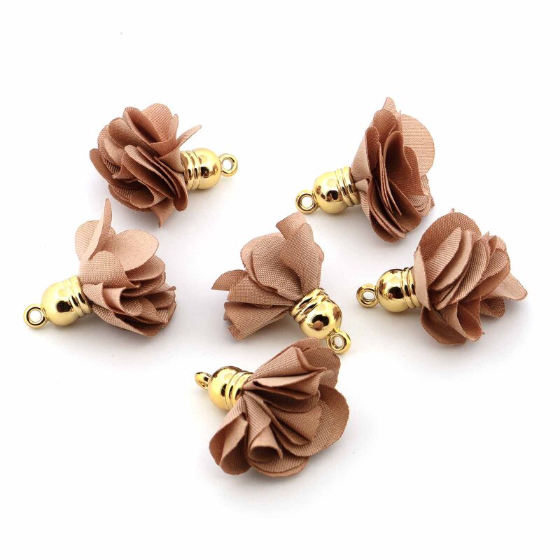 blumige Quasten Anhänger beige Stoff 6 Stück