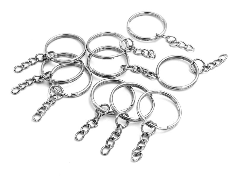 Schlüsselringe inklusive Kette in silberfarben platiniert 10er Set