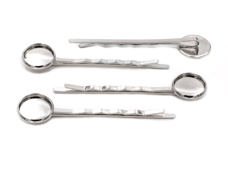 Haarklemmen mit einer Fassung für 12 mm Cabochons in silberfarben 4er Set