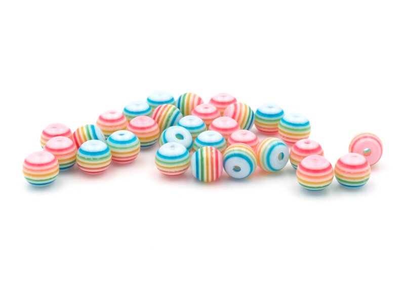 gestreifte Resinperlen rainbow 6 mm 20er Set