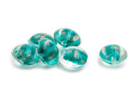 flache Lampwork-Glasperlen in petrol mit goldenem Glitzer...