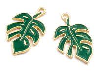 Emaillierter Anhänger Monstera in goldfarben 2...