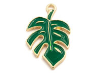 Emaillierter Anhänger Monstera in goldfarben 2...