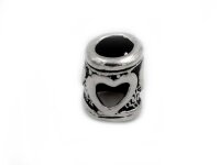 Großlochperle Herz-Walze 925 Silber antik 6,5 x 9,5...