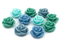 Rosen als Cabochon in blau grün Mix 10 Stück