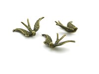 3 Anhänger Vogel Schwalbe in antik Bronze in 3D