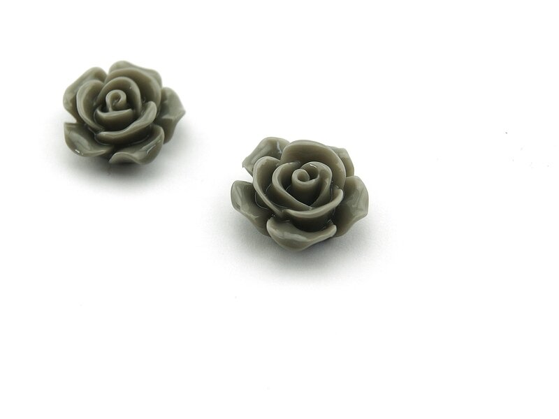 4 Cabochons als Rose in grau,16 mm