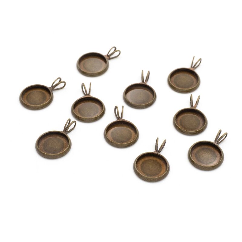 Fassungen Antik Bronze Messing 10 mm mit Hasenohren-Doppelöse