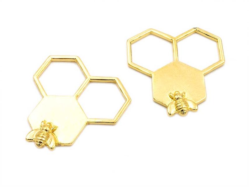 Anhänger als große Honigwabe mit Biene in gold 2 Stück