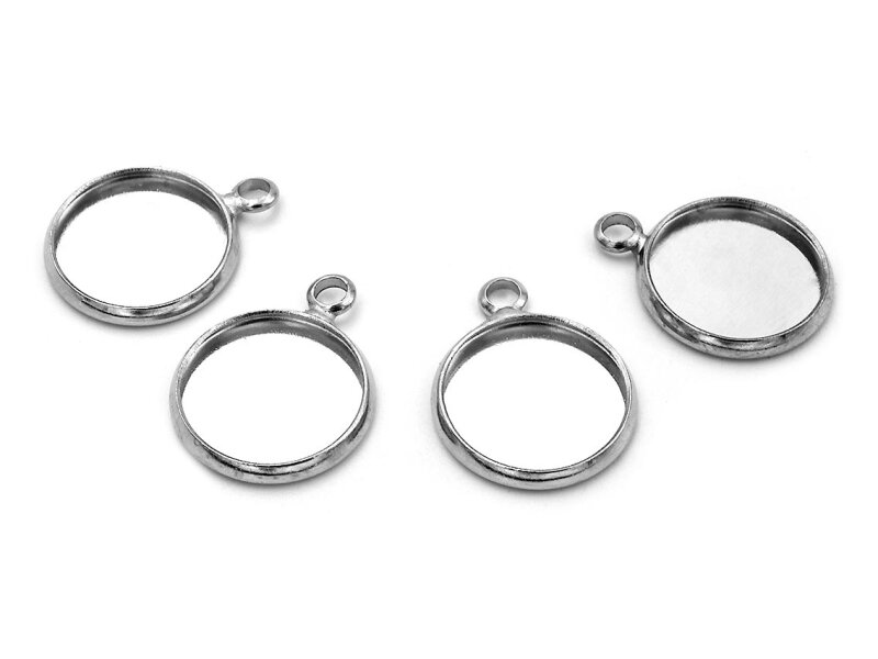 schlichte Fassungen aus Messing für 12 mm Cabochons in platinfarben 4 Stück