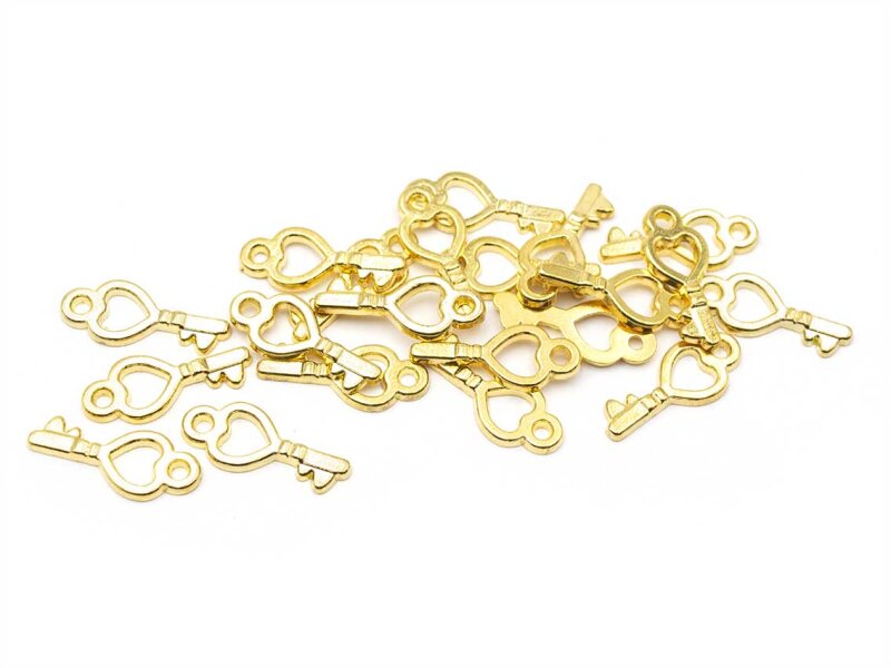 20 Schlüssel Anhänger in goldfarben, 17 mm