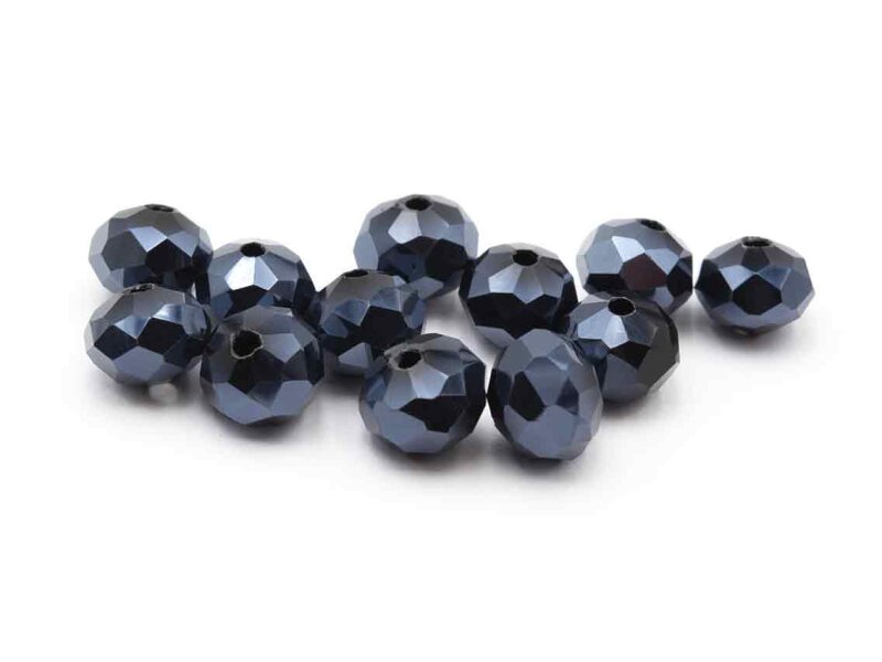 12 Glasschliffperlen in schwarz, 8 mm