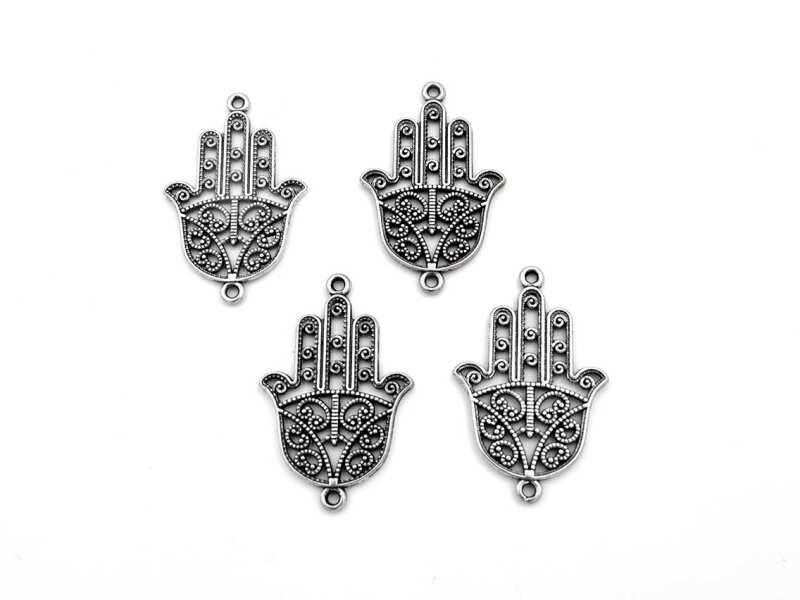 Verbinder als Hamsa Hand in antik silberfarben 4 Stück