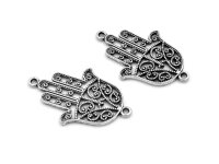 Verbinder als Hamsa Hand in antik silberfarben 4 Stück