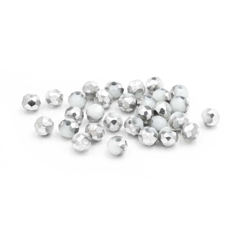 Glasschliffperlen Rondell in grau und silber 5x6mm 30 Stück