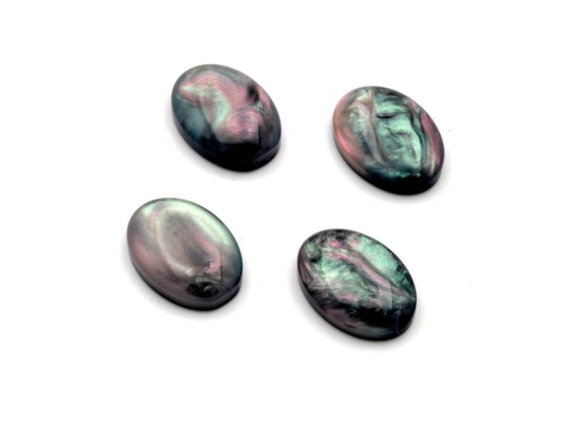 Resincabochons im Perlmutt Design in schwarz 14 x10 mm 4 Stück