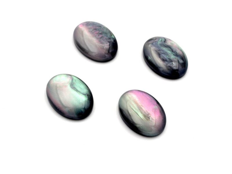 Resincabochons im Perlmutt Design in schwarz 18 x13 mm 4 Stück