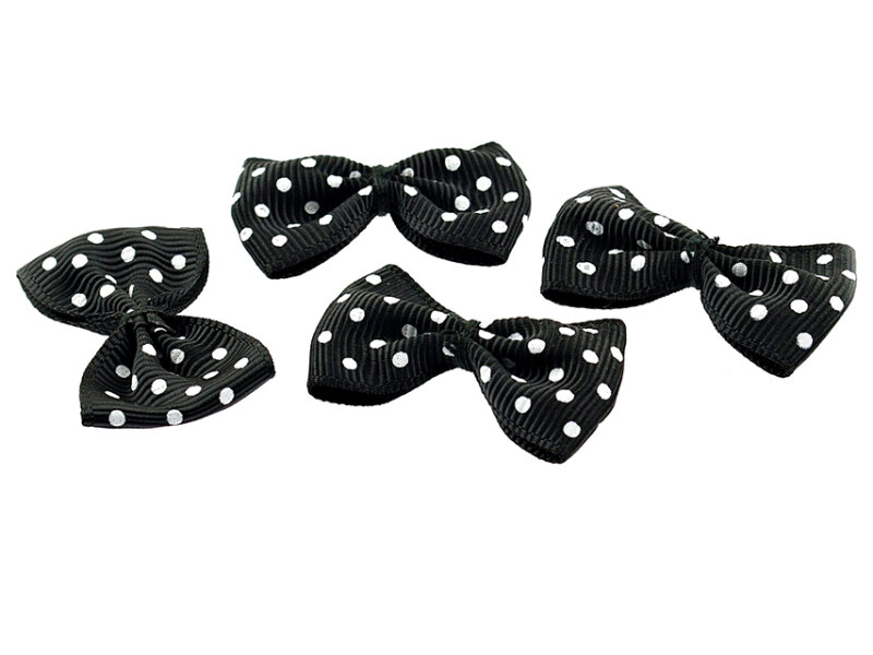 10 Stoffschleifen in schwarz mit Punkten, 4 cm