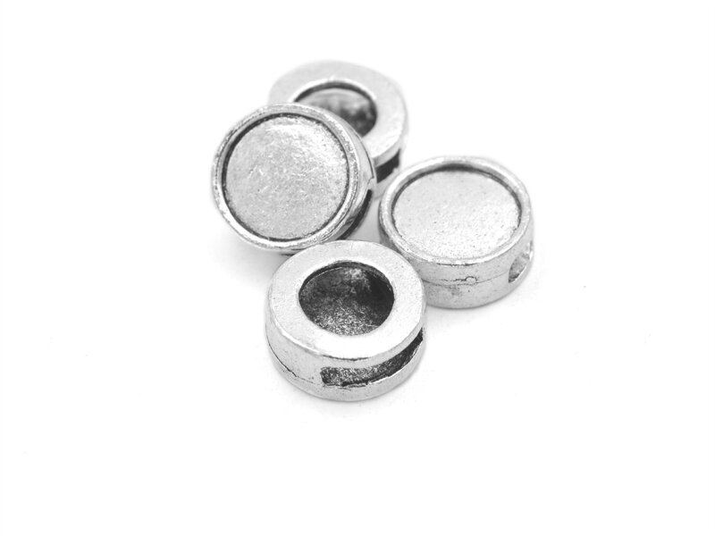 schlichte Schiebeperlen in antik silberfarben für 12 mm Cabochons 4 Stück
