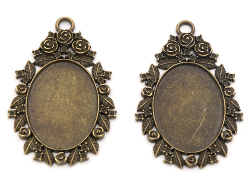 2 Fassungen für 25 x 18 mm Cabochons in Vintage bronze