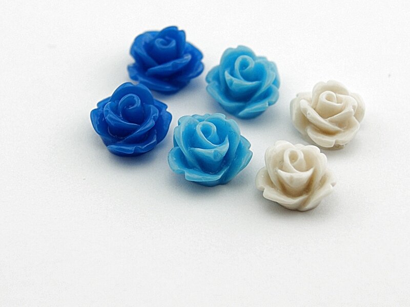 6 Cabochons im Set Röschen 10 mm marine