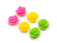 6 Cabochons im Set Röschen 10 mm grün, pink und...