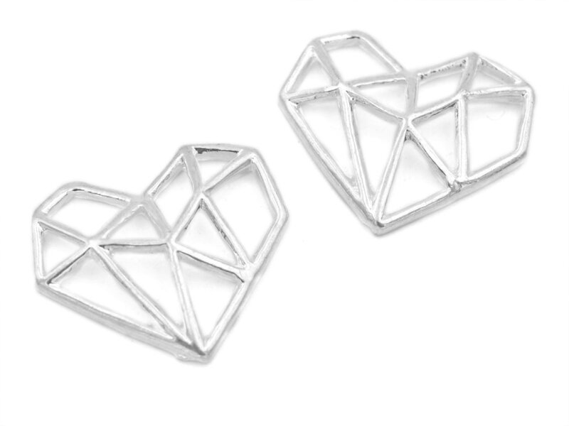 Anhänger als Herz im Origami Stil in silberfarben 2 Stück