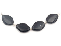 ovale Glasperle mit Verbinderstift im 4er Set in schwarz