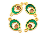 Verbinder in goldfarben im Pfauendesign grün braun 4...