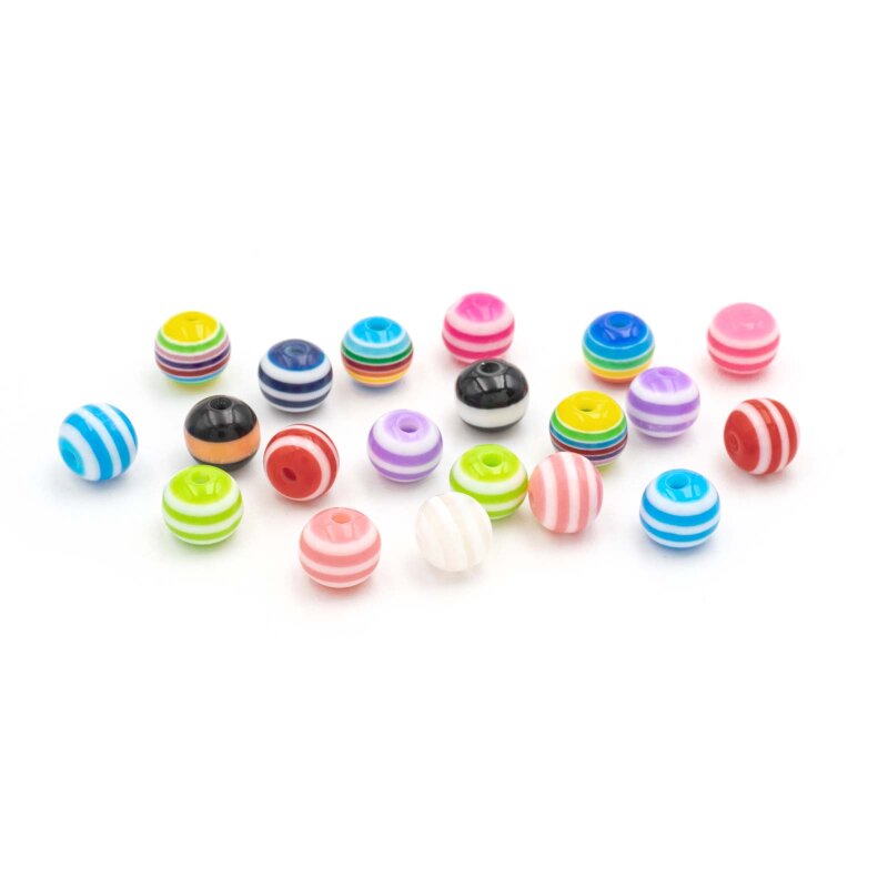 Resinperlen in bunt gestreift 8mm 20 Stück