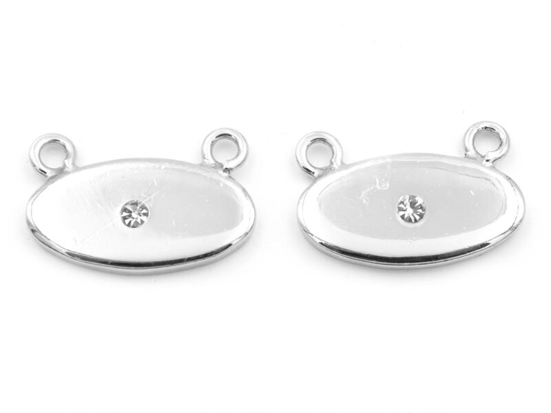 ovaler Verbinder aus Messing in platinfarben mit Strassstein im 2er Set