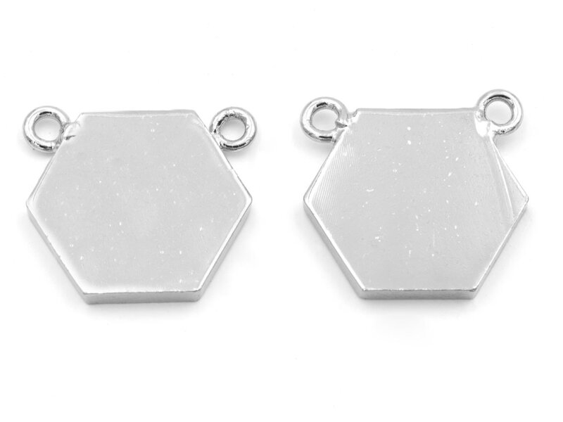Verbinder Hexagon aus Messing in platinfarben im 2er Set