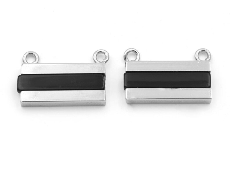 Verbinder Rechteck aus Messing in platinfarben und schwarz  im 2er Set