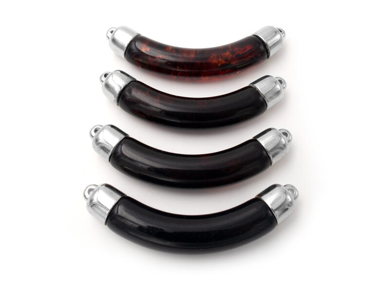 echter Vintage Verbinder aus Kunststoff in braun marmoriert mit Endkappen in platin im 4er Set