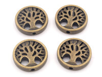 flache Metallperle mit Lebensbaum 18 mm in antik...