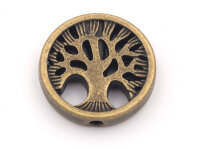 flache Metallperle mit Lebensbaum 18 mm in antik...