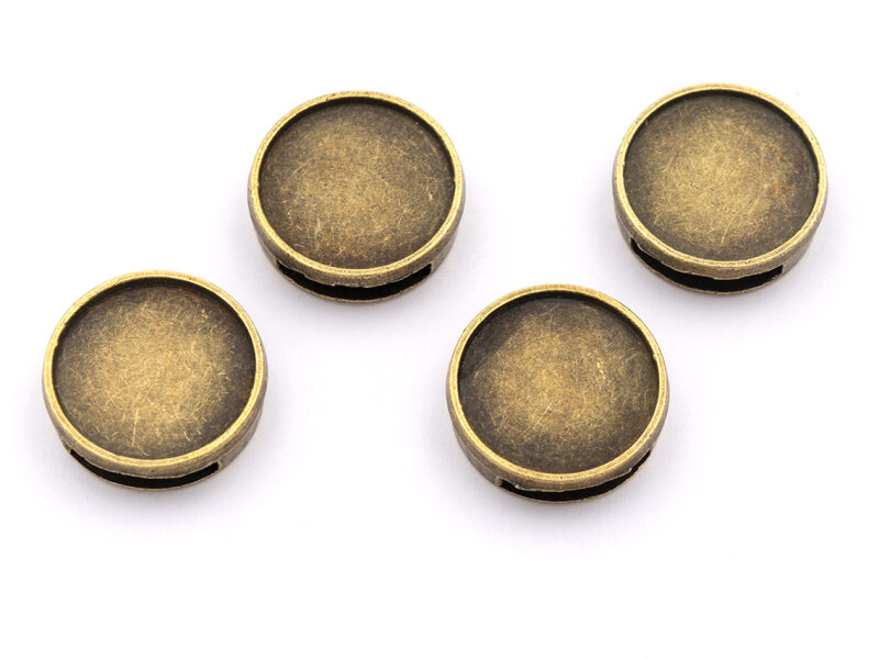 Schiebeperlen in antik bronzefarben für 14 mm Cabochons 4 Stück