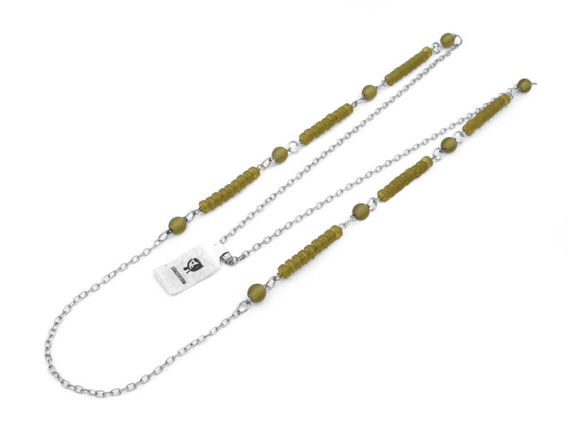 Retro Gliederkette mit Perlenelementen in olivegrün