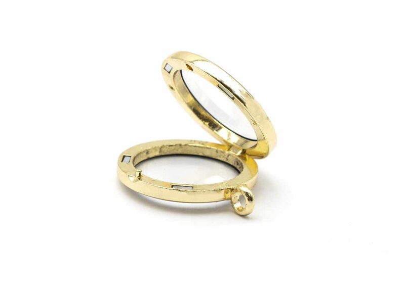 Glasmedaillon zum Befüllen in goldfarben 30mm 1 Stück B-Ware