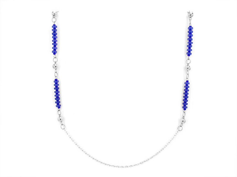 Retro Gliederkette mit Perlenelementen in blau