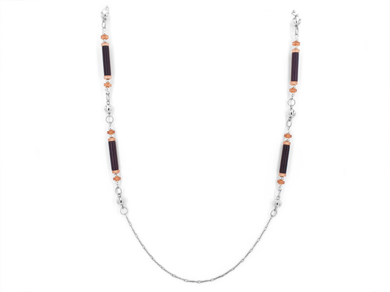 Retro Gliederkette mit Perlenelementen in amethyst und camel