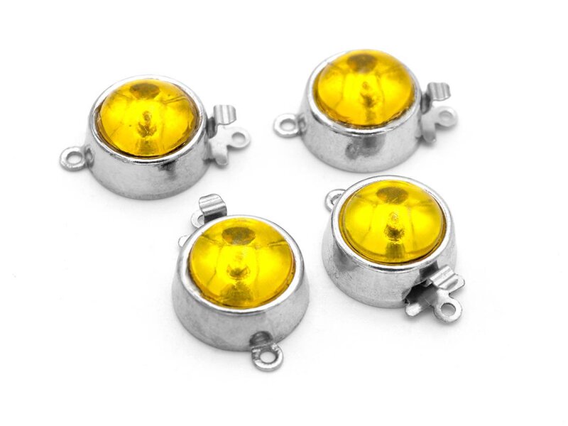Steckverschlüsse in platinfarben mit gelbem Cabochon 4 Stück