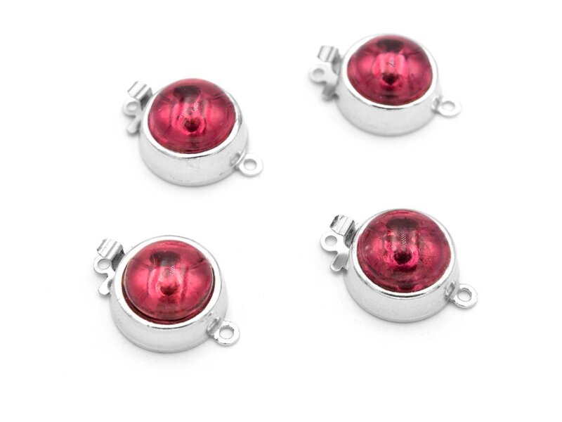 Steckverschlüsse in platinfarben mit Cabochon in pink 4 Stück