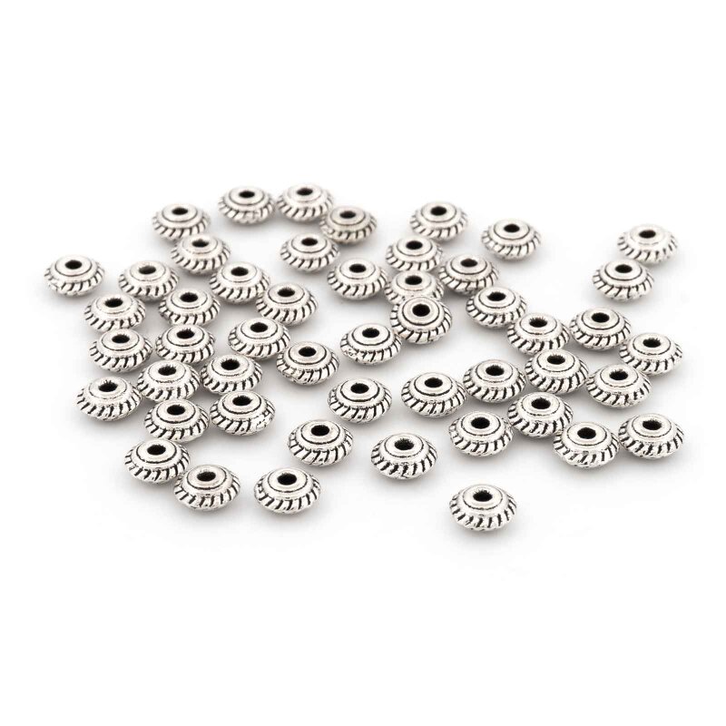 geprägte Zwischenperlen 5 mm in antik silberfarben 50 Stück