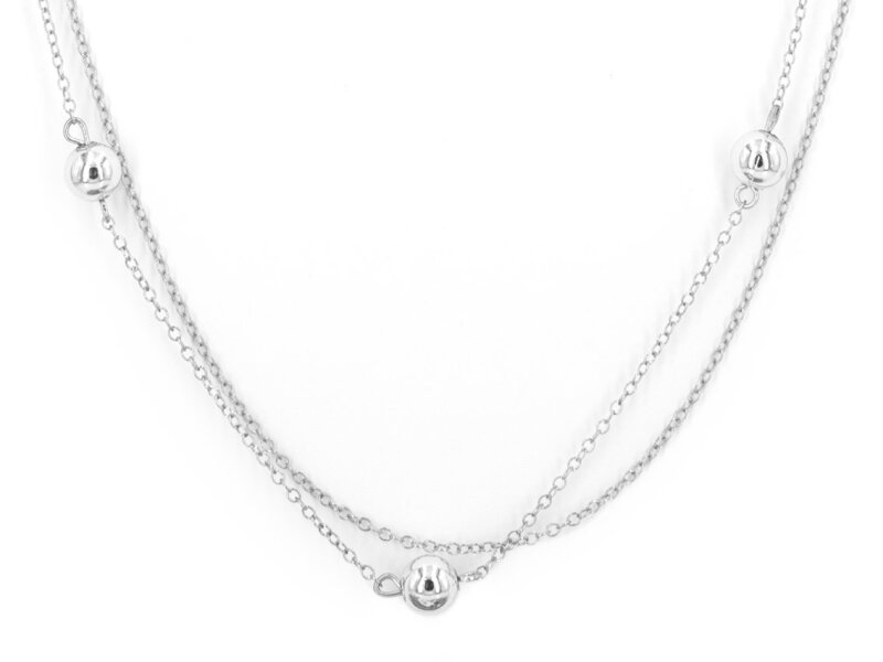 zweireihige Gliederkette mit kleinen Kugeln in platinfarben 88cm