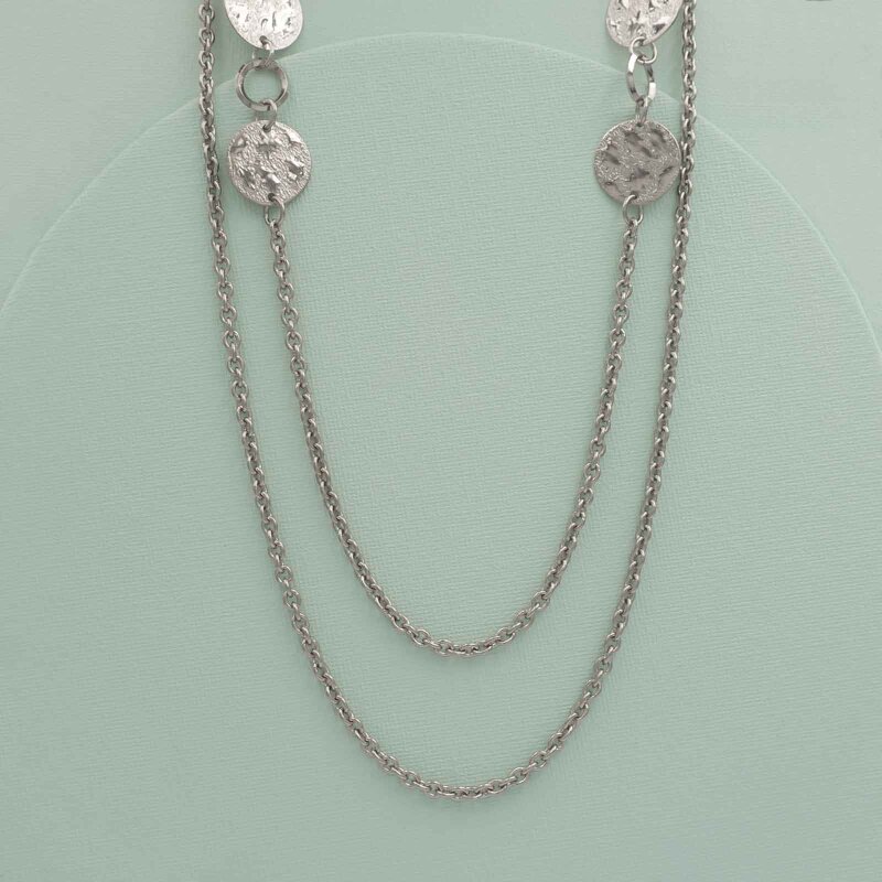 zweireihige Gliederkette mit großen Plättchen in platinfarben 100cm